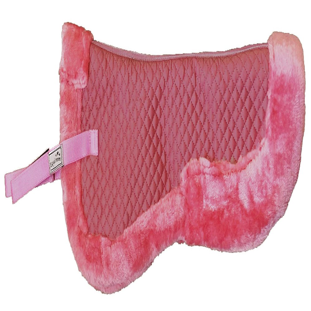 Equitem Faux Fur Trim Half Pad for Horse English Riding Saddle Correction (Pink)