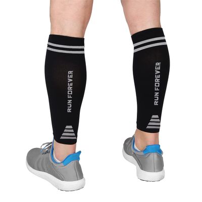Calf Compression Sleeves for Men and Women - Footless Compression Socks for Runners, Shin Splints, Varicose Vein & Pain Relief - Leg Brace for Running, Cycling, Travel - 2XL, Black-Grey