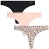 Jessica Simpson Women's Thong Underwear - 3 Pack Microfiber Stretch Lace Panties Soft & Sexy Lingerie for Women, Size Large, Animal Pearl Blush/Black/Pearl Blush view 1