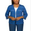 Alfred Dunner Classic Pointelle Spring Cardigan with Bell Sleeve Viscose and Nylon (3X, Lapis) view 1
