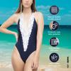 SALITRE SWIMWEAR Gema one Piece Swimsuit Women Vintage Lace V Neck, Tummy Control Swimsuit, Classic Cut - Navy Blue, Womens Bathing Suits, Swimming Suits for Women. view 2