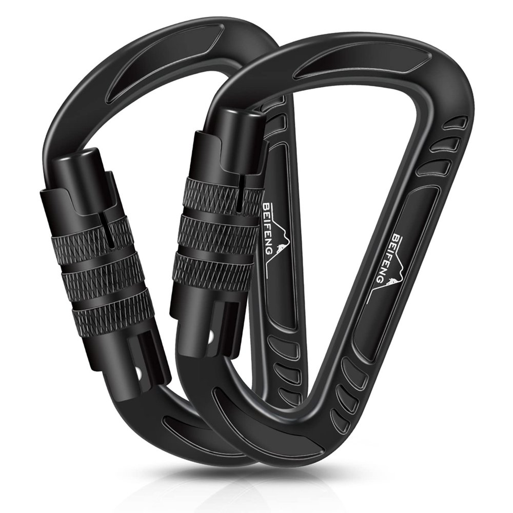 BEIFENG Heavy Duty Lightweight Locking Carabiner Clips D Ring for Camping Hiking Outdoor Gym etc, Carabiner with Lock Small Carabiners for Dog Leash & Harness (Auto Locking Black-2Pcs)