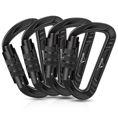 BEIFENG Heavy Duty Lightweight Locking Carabiner Clips D Ring for Camping Hiking Outdoor Gym etc, Carabiner with Lock Small Carabiners for Dog Leash & Harness (Auto Locking Black-4Pcs)