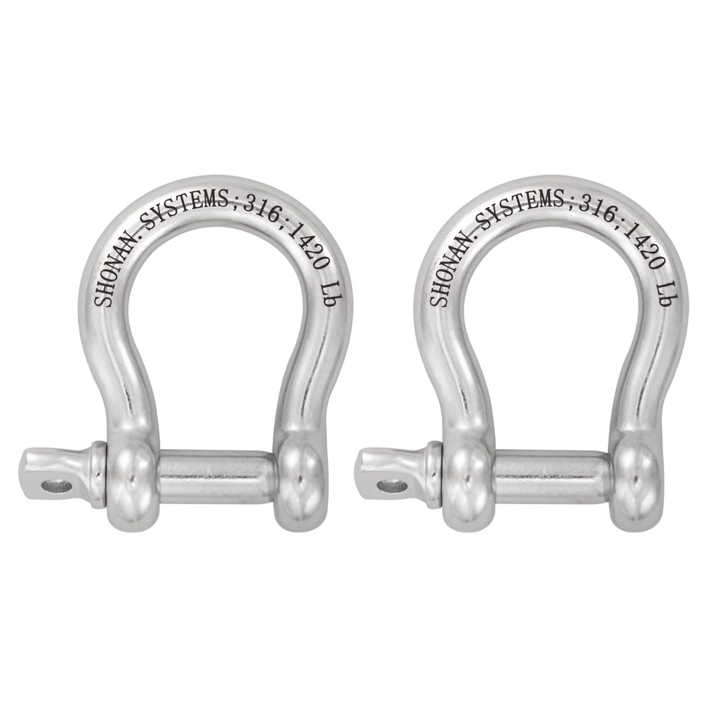 SHONAN 3/8" Bow Shackles, Heavy Duty D Ring Shackle Marine Grade, 2 Pcs Stainless Steel Boat Anchor Kit Large Screw Shackles for Chain or Strap, 1420 Lbs Capacity