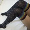 Tgirls Rhinsetone Over Knee Stockings Cotton Thigh-High Socks Crystal Blingy Striped Warm Stockings Cheerleader Winter Long Socks for Women and Girls (Colorful-black socks) view 2