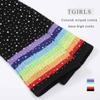 Tgirls Rhinsetone Over Knee Stockings Cotton Thigh-High Socks Crystal Blingy Striped Warm Stockings Cheerleader Winter Long Socks for Women and Girls (Colorful-black socks) view 3