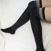 Tgirls Rhinsetone Over Knee Stockings Cotton Thigh-High Socks Crystal Blingy Striped Warm Stockings Cheerleader Winter Long Socks for Women and Girls (Colorful-black socks) view 4