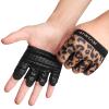 RYMNT Minimal Workout Gloves,Short Micro Weight Lifting Gloves Grip Pads with Full Palm Protection & Extra Grip for Men Women Weightlifting,Gym,Cross Training,Powerlifting,WODs.Leopard-Large view 1