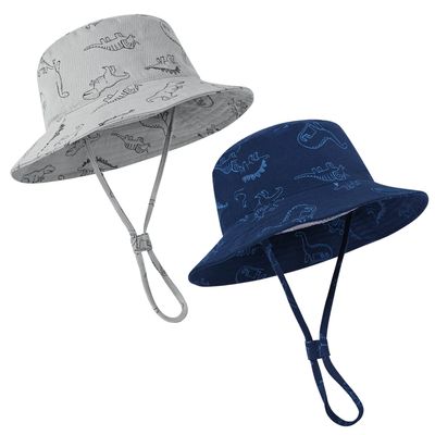 Baby Boy Sun Hat, Summer Beach UPF 50+ Sun Protection Hats, Toddler Kids Wide Brim Sun Hats Cap(6-12 Months) Gray & Navy -2pcs