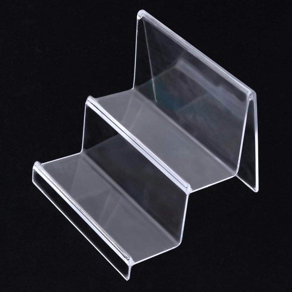 Tofficu 2 Tier Acrylic Wallet Display Stand Holder Jewelry Display Riser Shelf Handbag Purse Organizer Display Rack Showcase Fixtures