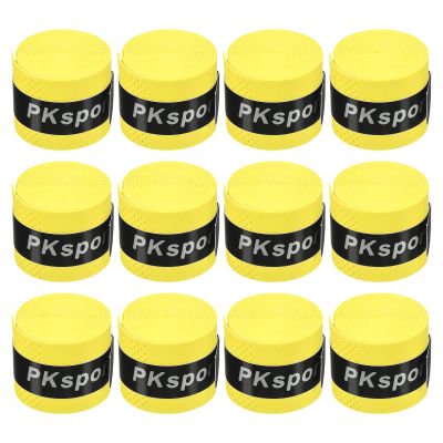 PATIKIL 43.3" Tennis Racket Grip Tape, 12 Pack PU Overgrip Round Groove Non-Slip Absorb Sweat for Badminton Fishing Rod, Yellow