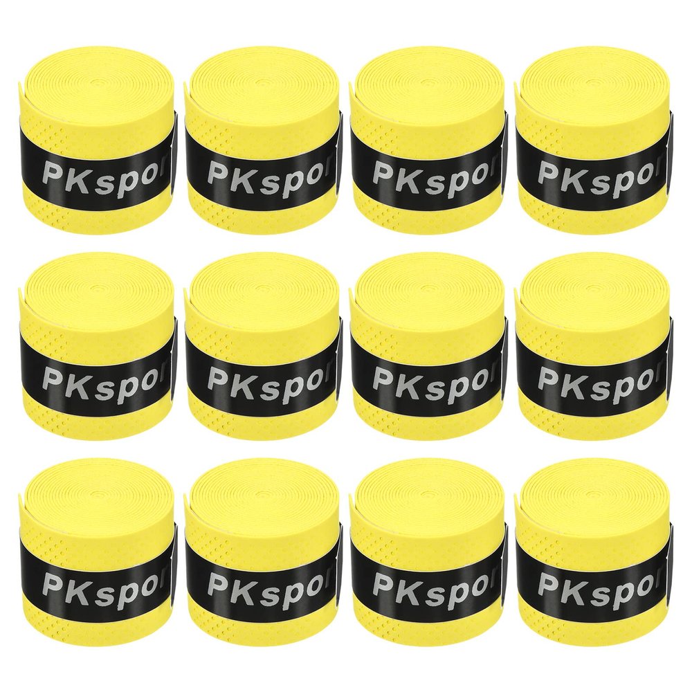 PATIKIL 43.3" Tennis Racket Grip Tape, 12 Pack PU Overgrip Round Groove Non-Slip Absorb Sweat for Badminton Fishing Rod, Yellow