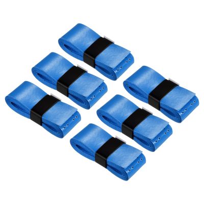 PATIKIL 43.3" Tennis Racket Grip Tape with Hole, 6 Pack PU Overgrip Stretchy Non-Slip Absorb Sweat for Badminton Fishing Rod, Blue