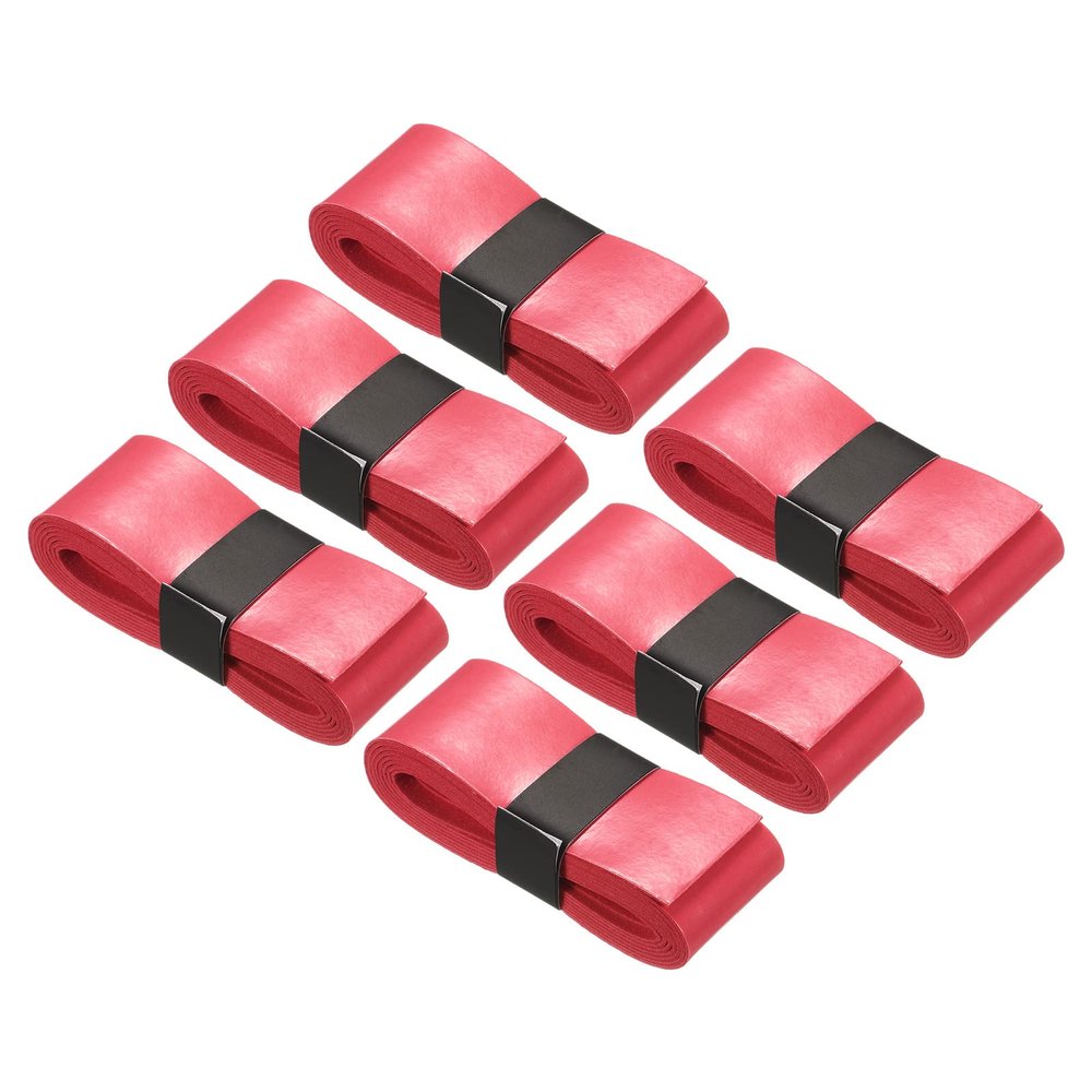 PATIKIL 43.3" Tennis Racket Grip Tape, 6 Pack PU Overgrip Stretchy Non-Slip Absorb Sweat for Badminton Fishing Rod, Red