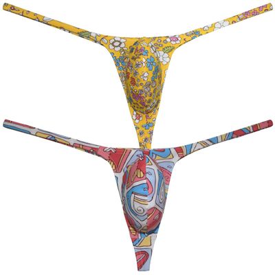 Botmois Men's Micro Swim Thong Sexy G-Strings Bikini Underwear Male Contour Pouch Tangas 2-Pack MH M