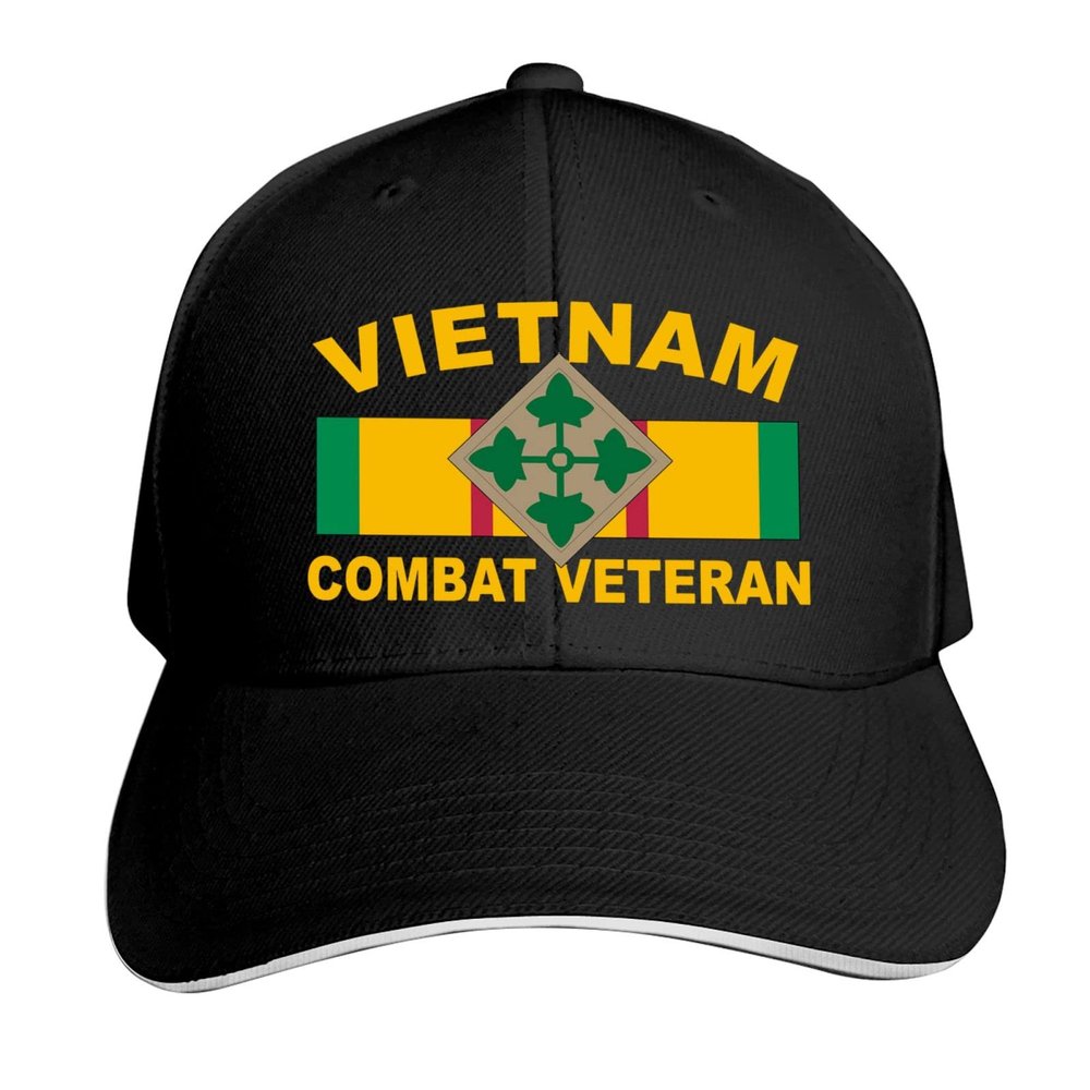 4th Infantry Division Vietnam Combat Veteran Unisex Baseball Cap Sandwich Cap Plain Adjustable Dad Cap Black