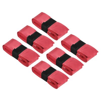 PATIKIL 43.3" Tennis Racket Grip Tape with Hole, 6 Pack PU Overgrip Stretchy Non-Slip Absorb Sweat for Badminton Fishing Rod, Red