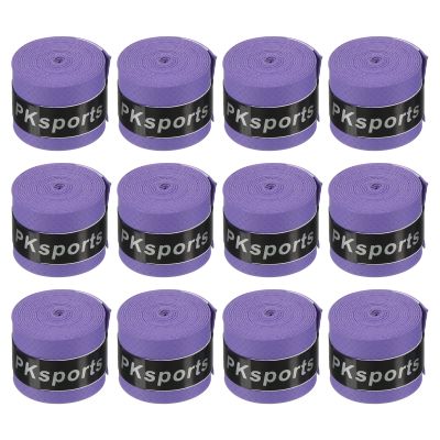 PATIKIL 43.3" Tennis Racket Grip Tape, 12 Pack PU Overgrip Round Groove Non-Slip Absorb Sweat for Badminton Fishing Rod, Purple
