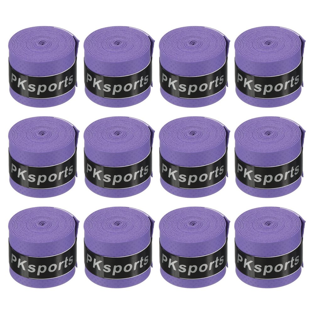 PATIKIL 43.3" Tennis Racket Grip Tape, 12 Pack PU Overgrip Round Groove Non-Slip Absorb Sweat for Badminton Fishing Rod, Purple