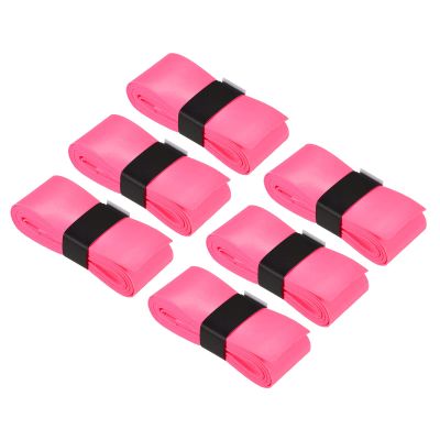 PATIKIL 43.3" Tennis Racket Grip Tape with Hole, 6 Pack PU Overgrip Stretchy Non-Slip Absorb Sweat for Badminton Fishing Rod, Pink