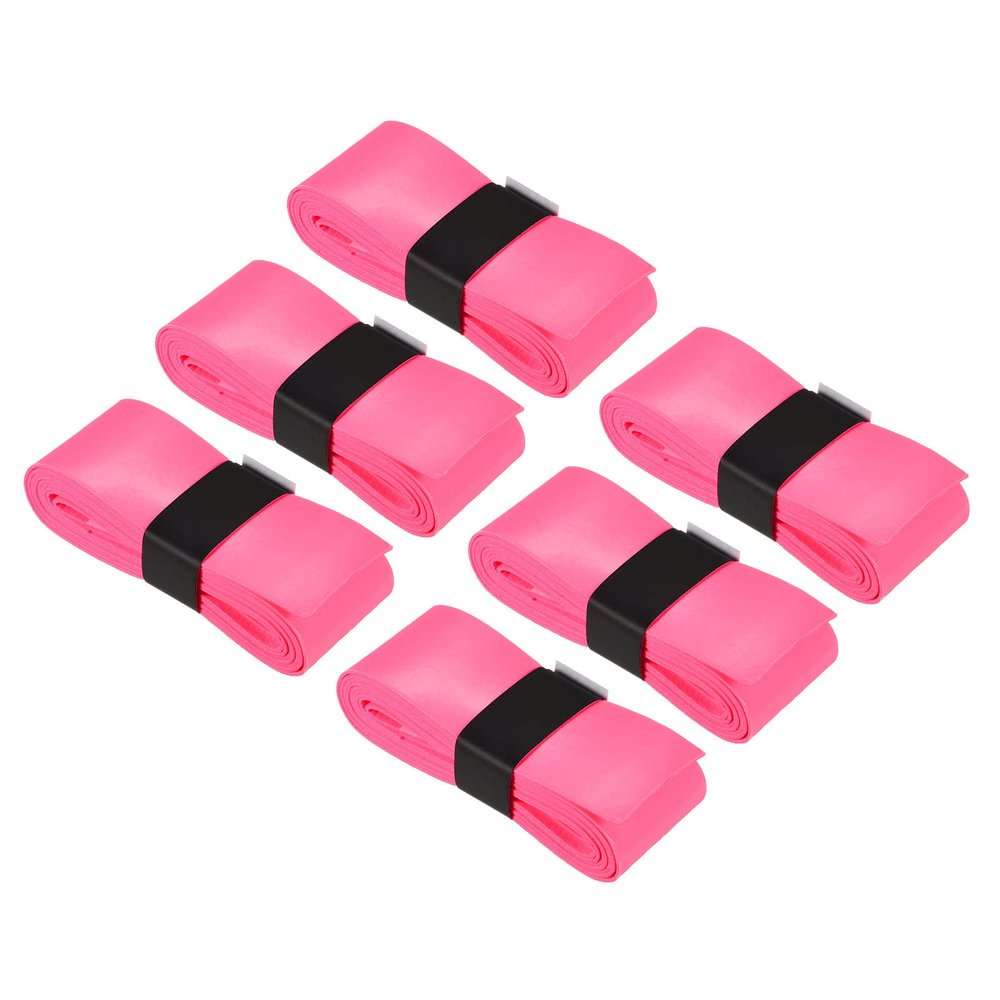 PATIKIL 43.3" Tennis Racket Grip Tape with Hole, 6 Pack PU Overgrip Stretchy Non-Slip Absorb Sweat for Badminton Fishing Rod, Pink