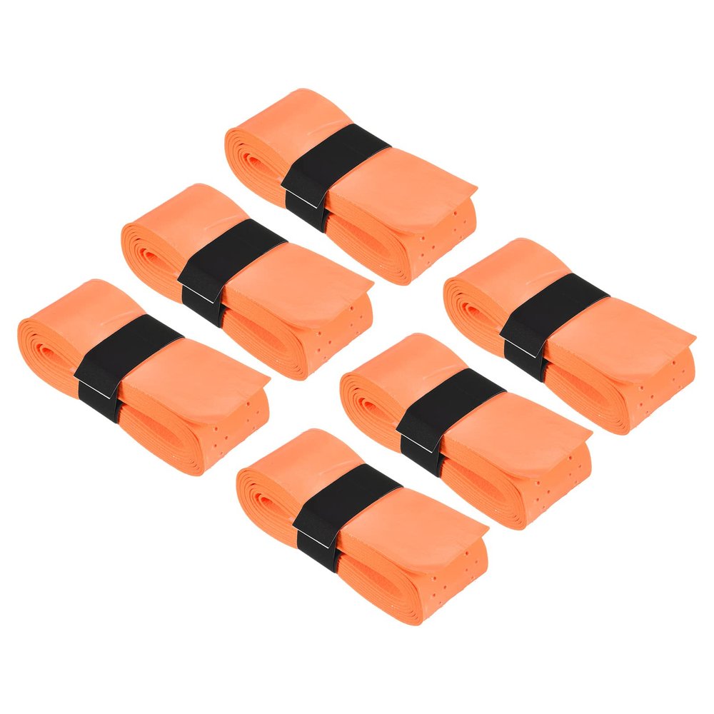 PATIKIL 43.3" Tennis Racket Grip Tape with Hole, 6 Pack PU Overgrip Stretchy Non-Slip Absorb Sweat for Badminton Fishing Rod, Orange