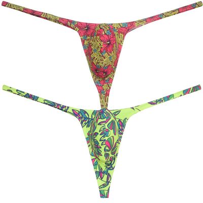 Botmois Men's Micro Swim Thong Sexy G-Strings Bikini Underwear Male Contour Pouch Tangas 2-Pack TX L