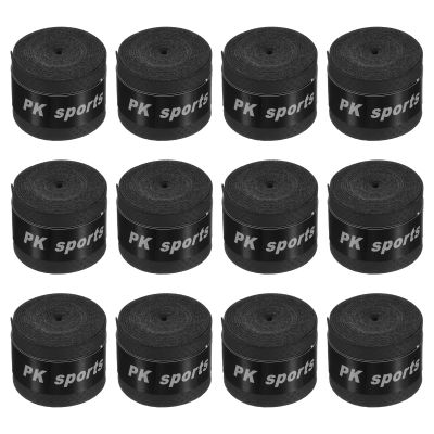 PATIKIL 43.3" Tennis Racket Grip Tape, 12 Pack PU Overgrip Round Groove Non-Slip Absorb Sweat for Badminton Fishing Rod, Black