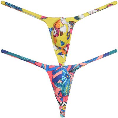 Botmois Men's Micro Swim Thong Sexy G-Strings Bikini Underwear Male Contour Pouch Tangas 2-Pack HH M