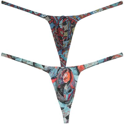 Botmois Men's Micro Swim Thong Sexy G-Strings Bikini Underwear Male Contour Pouch Tangas 2-Pack MC L