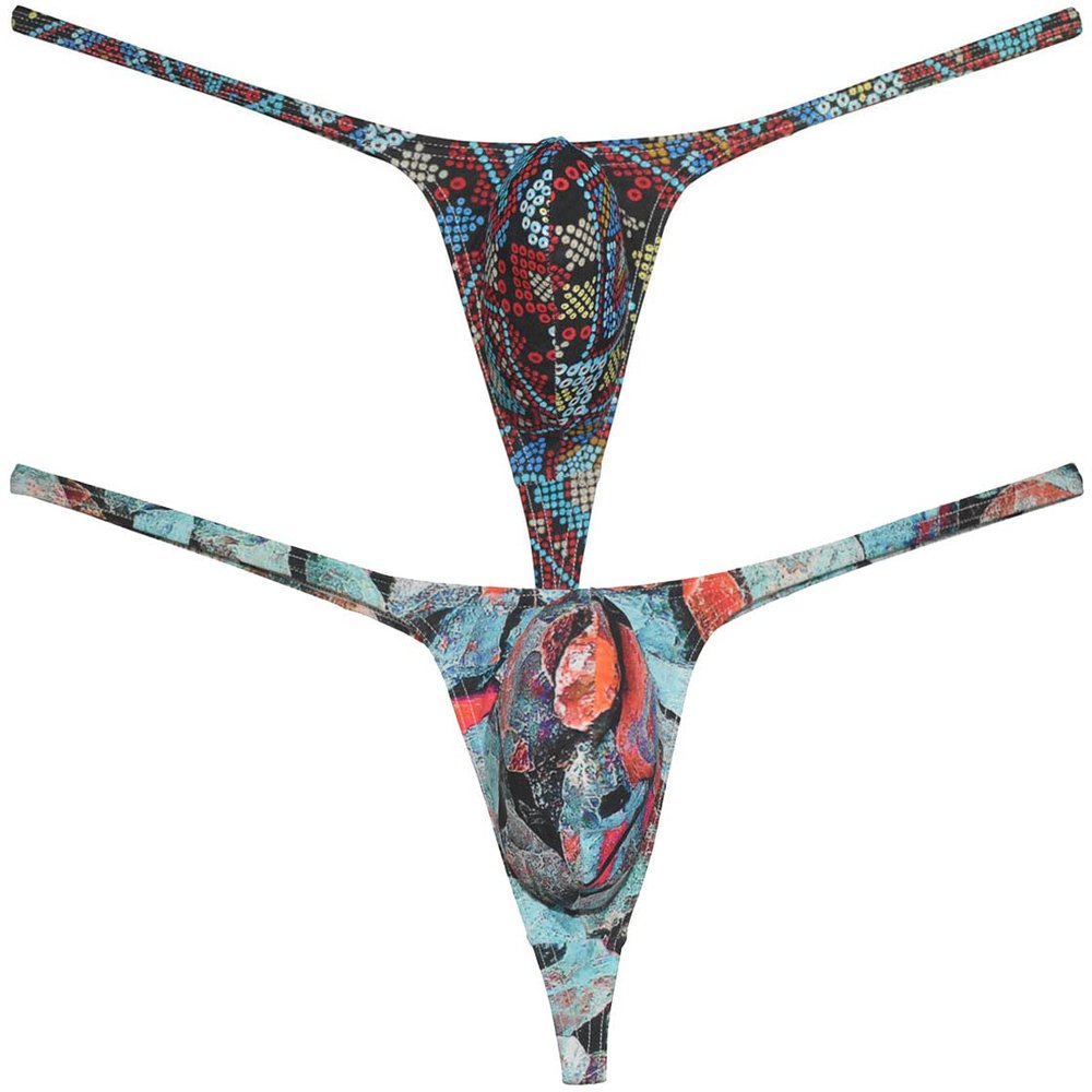 Botmois Men's Micro Swim Thong Sexy G-Strings Bikini Underwear Male Contour Pouch Tangas 2-Pack MC L