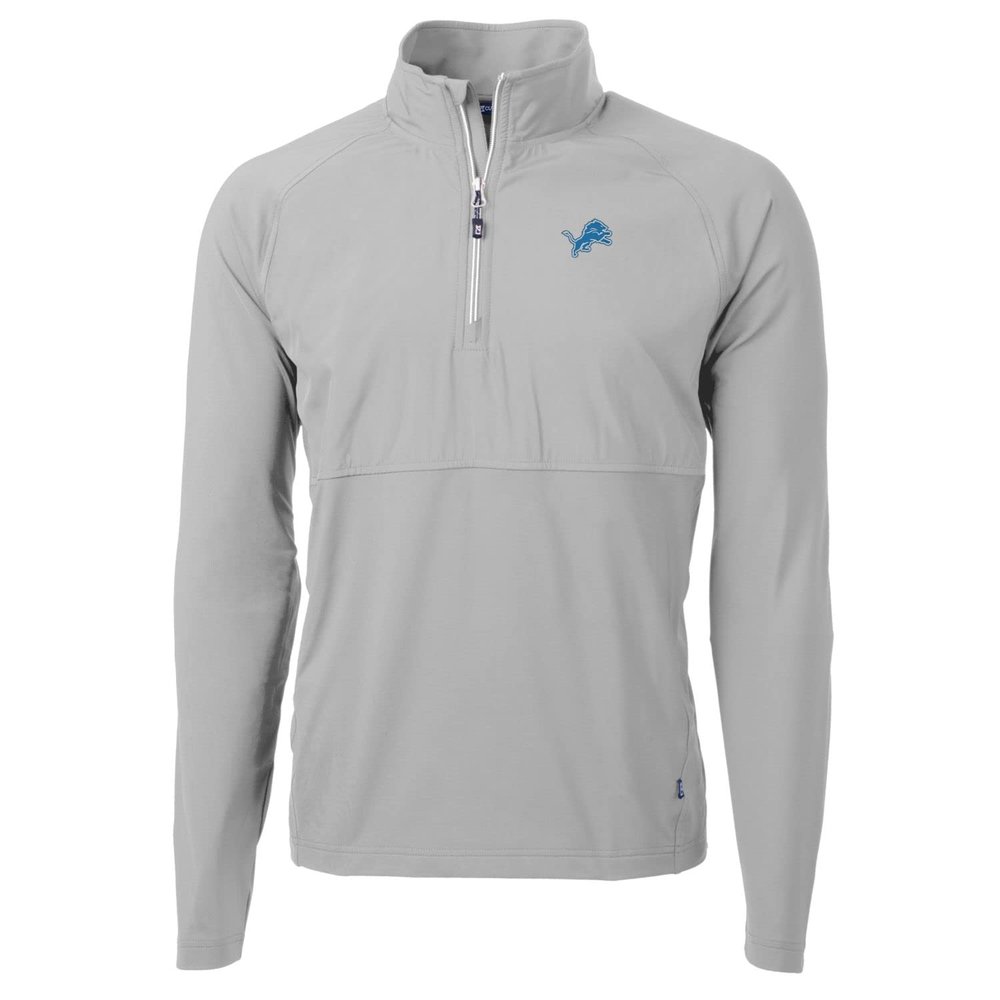 Cutter & Buck Men's Gray Detroit Lions Adapt Eco Knit Hybrid Recycled Quarter-Zip Raglan Jacket