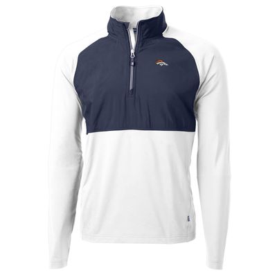 Cutter & Buck Men's Navy/White Denver Broncos Adapt Eco Knit Hybrid Recycled Quarter-Zip Raglan Jacket