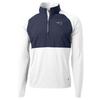 Cutter & Buck Men's Navy/White New England Patriots Adapt Eco Knit Hybrid Recycled Quarter-Zip Raglan Jacket view 1