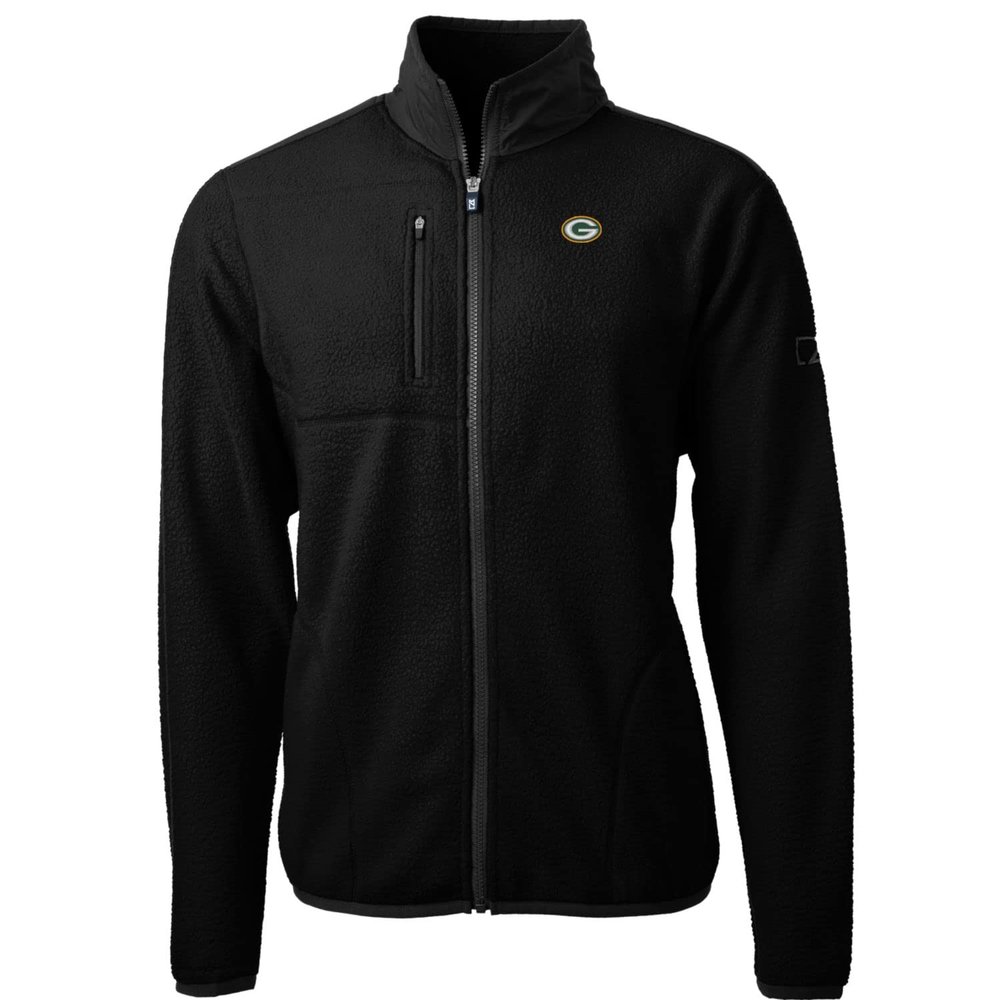 Cutter & Buck Men's Black Green Bay Packers Cascade Eco Sherpa Fleece Full-Zip Jacket
