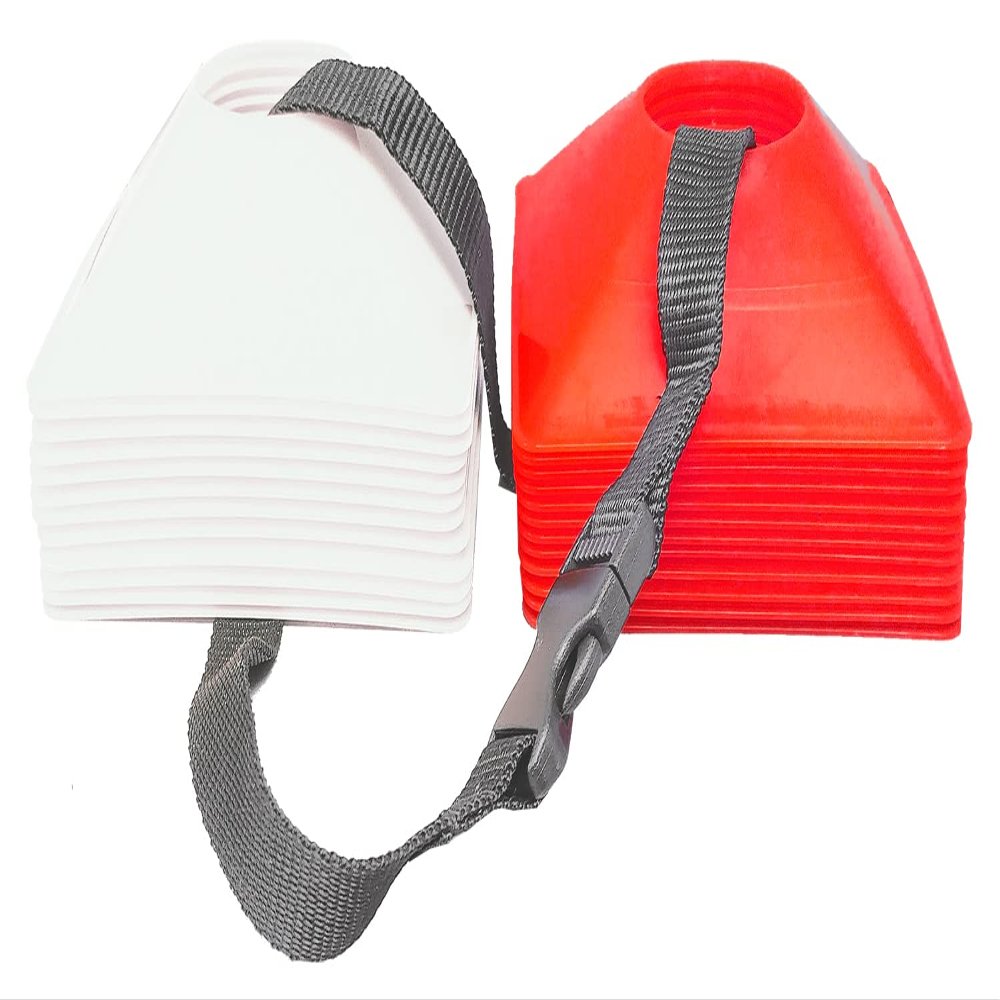 American Challenge Square Disc Cones  Set of 24 Agility Cones for Sports Training  Durable Soccer Cones with Carry Strap  Ideal for Practice, Speed Drills & Field Training