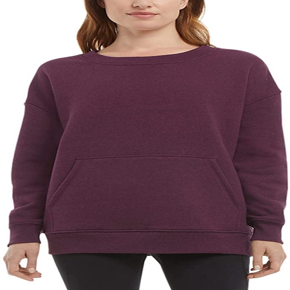 Danskin Women's Oversized Crewneck Pullover Sweatshirt with Pocket (X-Small, Italian Plum Heather)