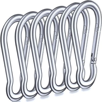 Branded Boards Black & Silver Zinc-Galvanized Heavy Duty Bushcraft Carabiner Spring Snap Clip Link Hooks 200-500lb Load 2, 6 & 12 Packs (Silver-8cm-6 Pack)
