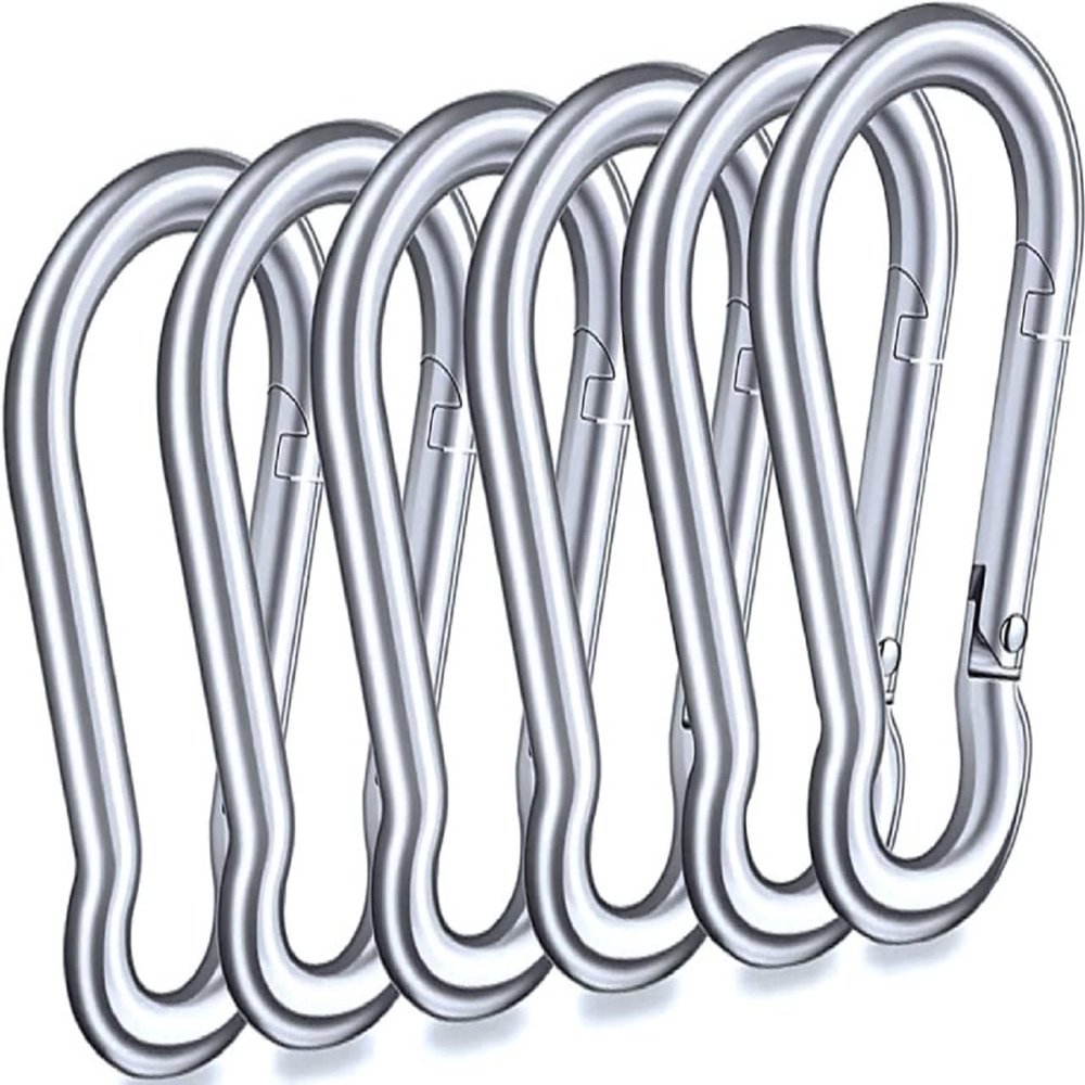 Branded Boards Black & Silver Zinc-Galvanized Heavy Duty Bushcraft Carabiner Spring Snap Clip Link Hooks 200-500lb Load 2, 6 & 12 Packs (Silver-8cm-6 Pack)