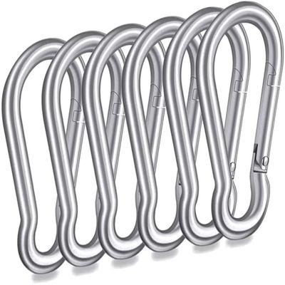 Branded Boards Heavy Duty Bushcraft Stainless Steel Carabiner Spring Snap Clip Link Hooks. 200-500lb Load. 2, 6 & 12 Packs (8cm-6-pack)
