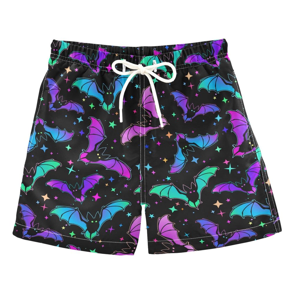 Aflyko Halloween Boys' Board Shorts Neon Bat Little Kid Swim Trunk Girls Swimwear All Day Shorts