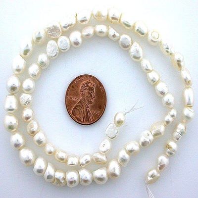 15 Inch Strand 6mm 8mm Creme Cream Oval Nugget Gemstone Freshwater Pearls fwp33