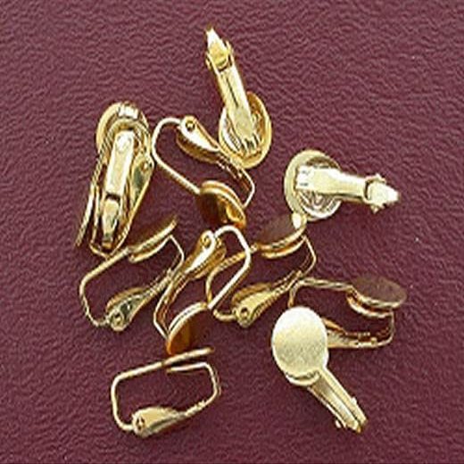 Ten 8MM Flat PAD Glue ON CABOCHON GOLDPLATED Clip ON Earring MOUNTING cf423