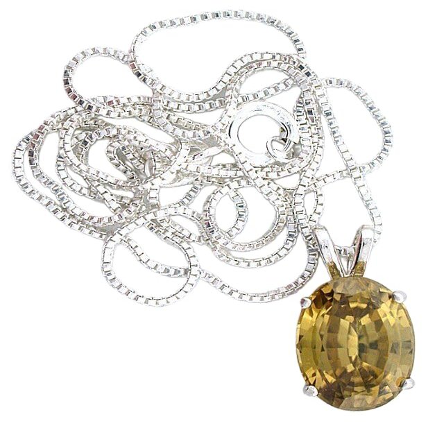 5.68 Carat Golden Yellow Oval Zircon Gemstone Sterling Silver 18 Inch Necklace