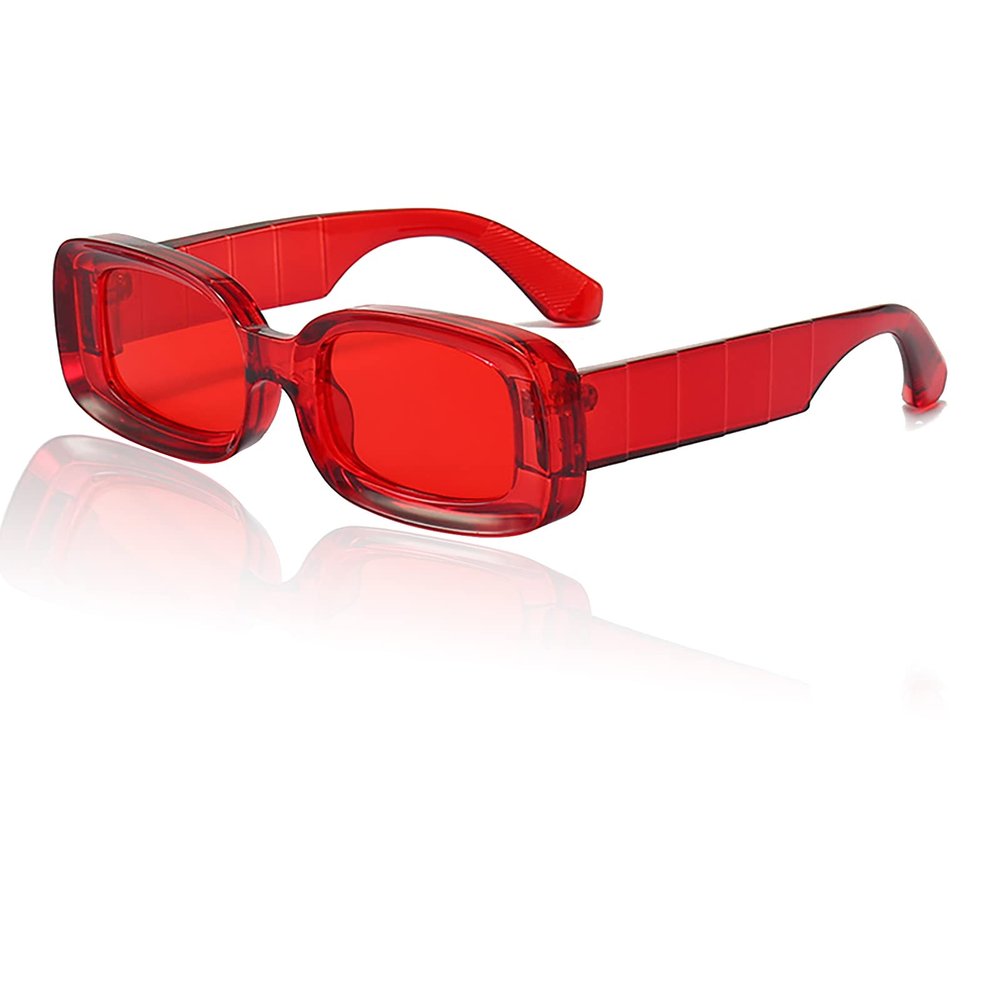 Mriendao Red Sunglasses for Women Men Retro Rectangle Sun Glasses Shades Trendy Stylish Rectangular Chunky Thick Frame 2025