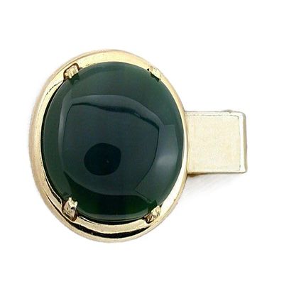 1 1/2 INCH 25x18 OVAL GREEN AGATE CABOCHON GEM GEMSTONE GOLD COLOR TIE CLIP BAR