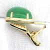 1 1/2 INCH 25x18 OVAL DYED GREEN JADE GEMSTONE GOLD COLOR TIE CLIP BAR EPTT559 view 2