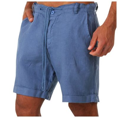 tuduoms Men's Big and Tall Linen Shorts Drawstring Waist Athletic Yoga Short Pants Casual Lightweight Beach Short Shorts Blue