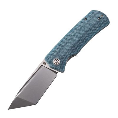 Petrified fish PFP01T Beluga,3.58" K110 Black Stonewashed Blade, 157g Micarta Handle Front Flipper Liner lock Folding knife (Blue Micarta, Stonewashed)