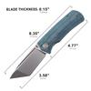 Petrified fish PFP01T Beluga,3.58" K110 Black Stonewashed Blade, 157g Micarta Handle Front Flipper Liner lock Folding knife (Blue Micarta, Stonewashed) view 3